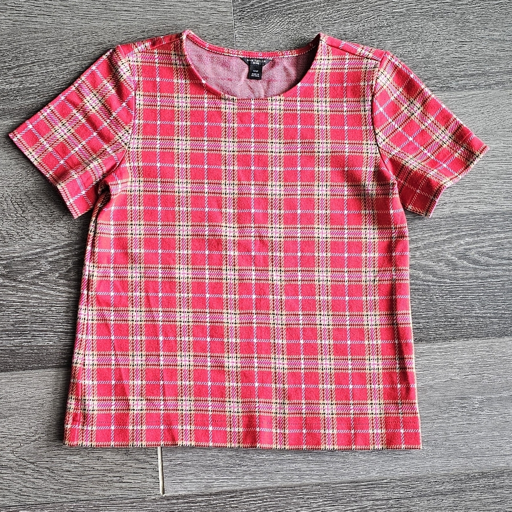 Ann Taylor Pink Plaid Womens Tee
